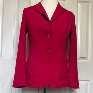 Neiman Marcus Women's Fitted Red Knit Blazer Two Buttons & Patches Pockets Sz  M